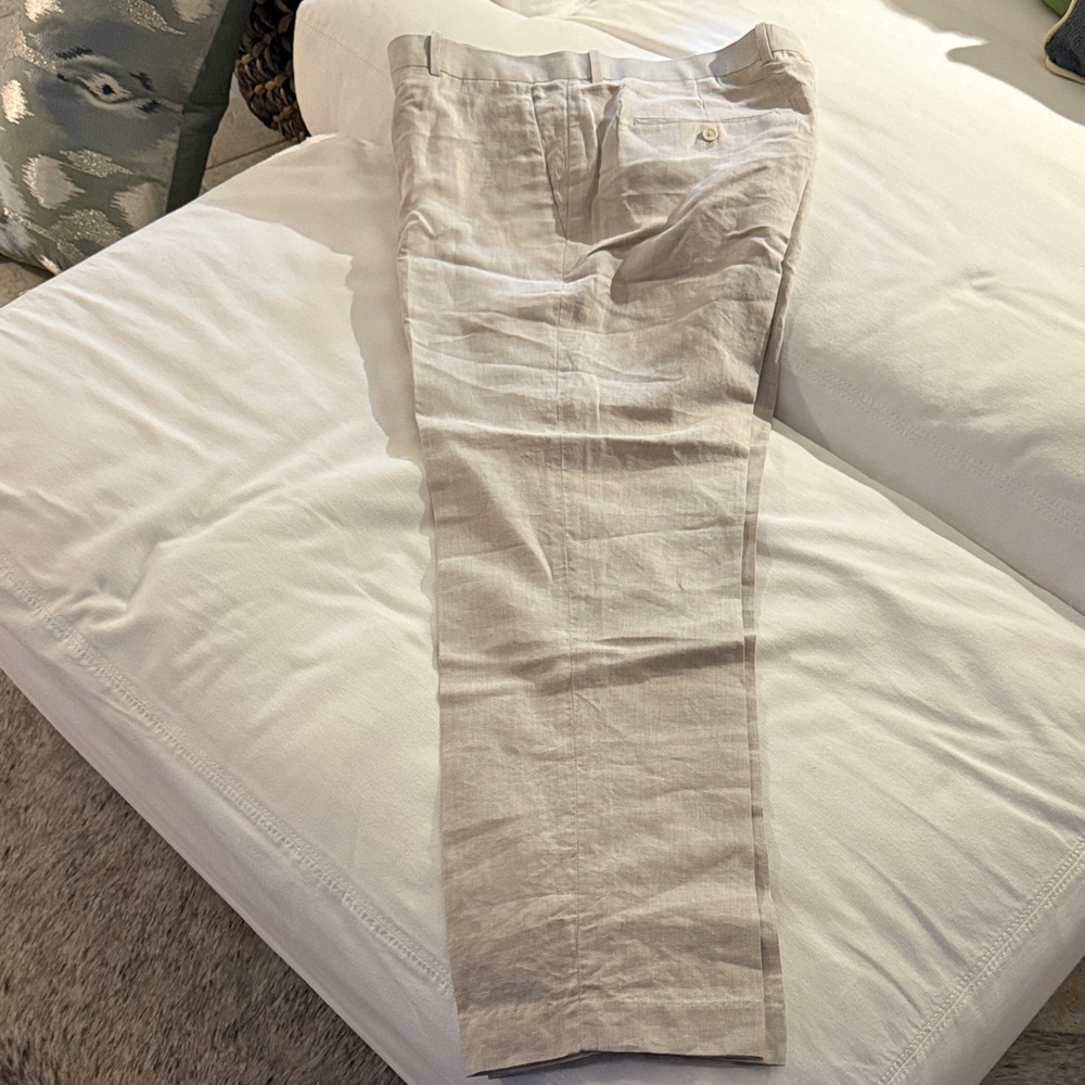 Perry Ellis Portfolio Modern Fit Flat Front Linen Blend Men's Beige Pants 36x30